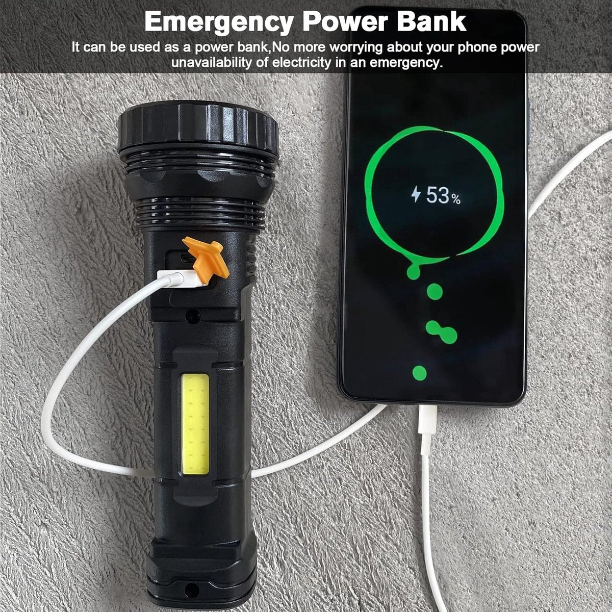 Solar Flashlight - Solar LED Flashlight - USB Rechargeable Solar Flashlight - Emergency Flashlight - 1200 mAh LED Flashlight with 3 Modes - Waterproof LED Flashlight Ideal for Outdoor Fishing Emergencies