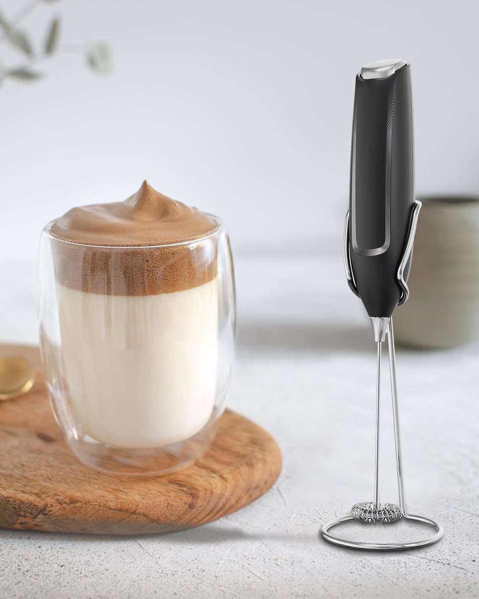 Milk Frother - Milk Frothers - Manual Milk Frother - Electric Milk Frother - Milk Frother with Stand - Functional Beverage Mixer with Stainless Steel Whisk and Stand - For Coffee/Cappuccino