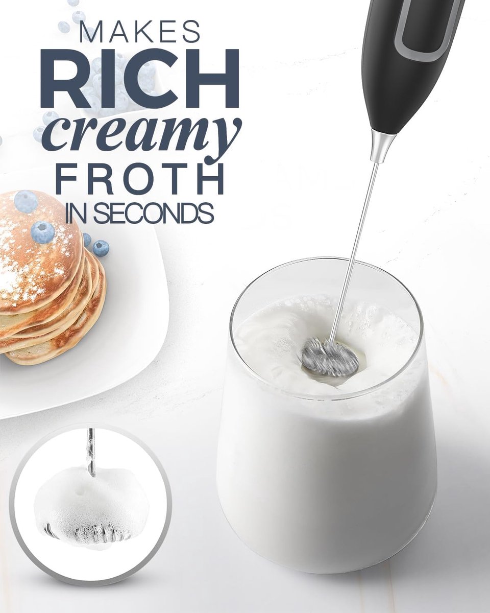 Milk Frother - Milk Frothers - Manual Milk Frother - Electric Milk Frother - Milk Frother with Stand - Functional Beverage Mixer with Stainless Steel Whisk and Stand - For Coffee/Cappuccino