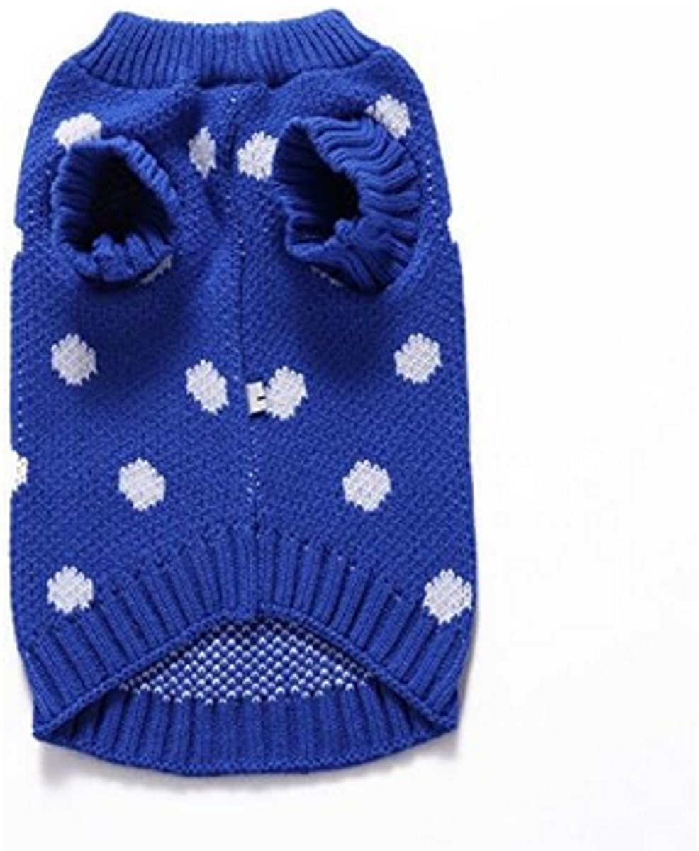 Dog Sweater - Classic Dog Sweater - Polka Dot Knit Sweater - Dog Coat - Puppy Clothes - Autumn and Winter Dog Clothes - Blue - Size L - Perfect for Small Dogs - Medium-Sized Dogs - Party Clothes