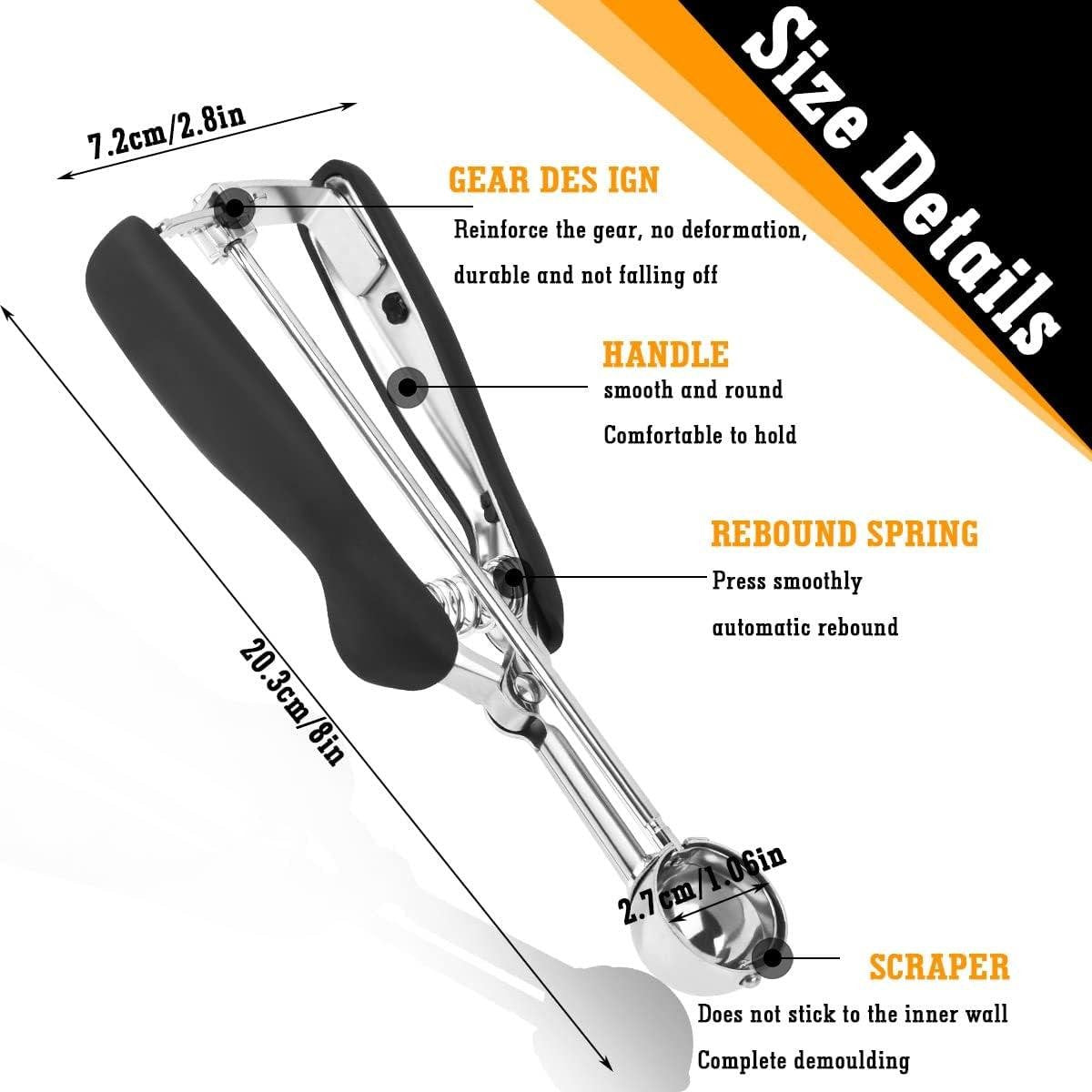 Stainless steel ice cream scoop – Spherical scoop for fruit, cookies and ice cream sorbets