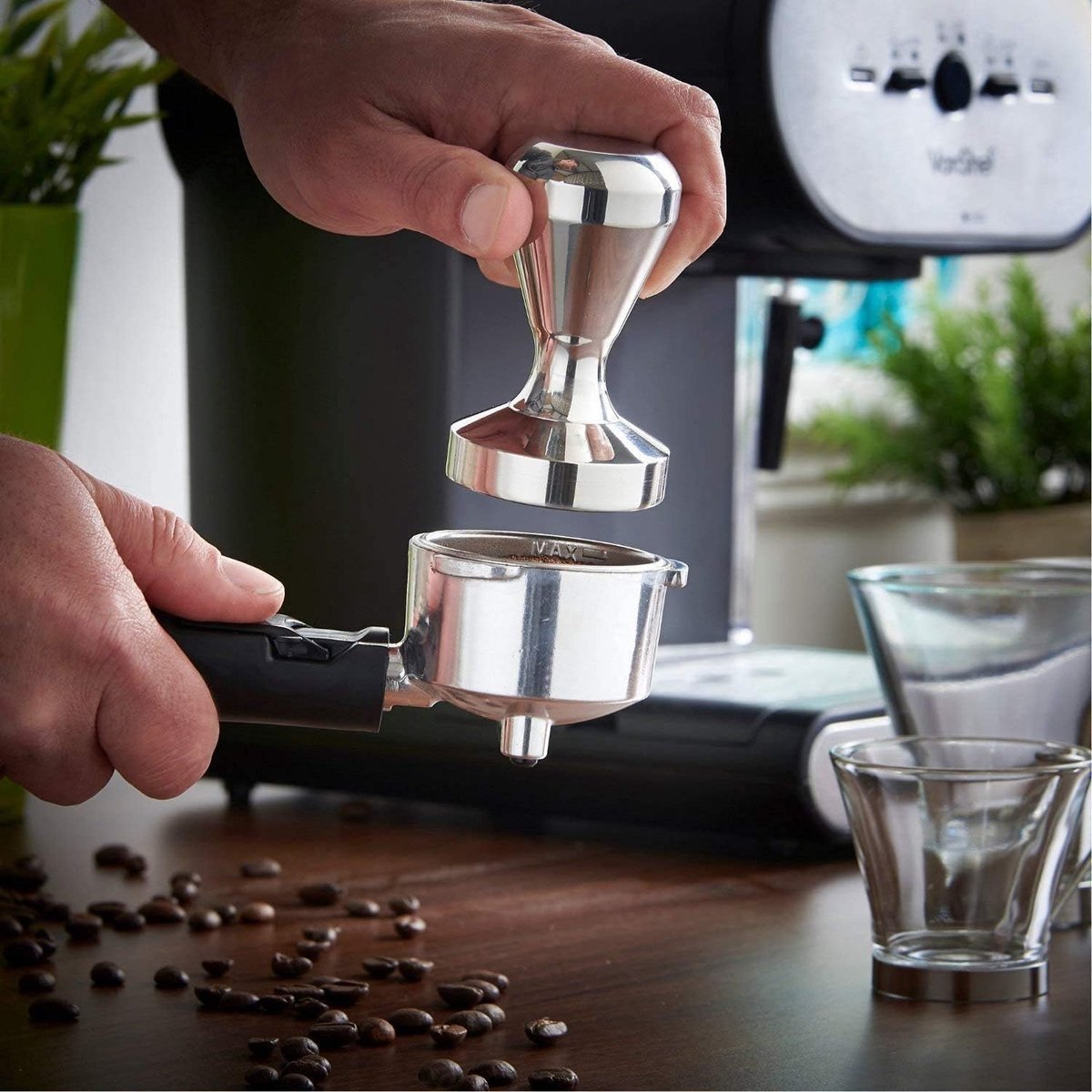 Coffee press - 51 mm coffee press - Ergonomic filter holder - Basis stainless steel espresso press - Coffee maker accessory - For 51 mm filter holders