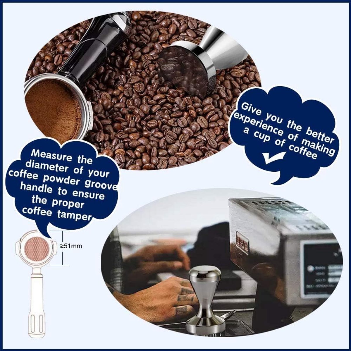 Coffee press - 51 mm coffee press - Ergonomic filter holder - Basis stainless steel espresso press - Coffee maker accessory - For 51 mm filter holders