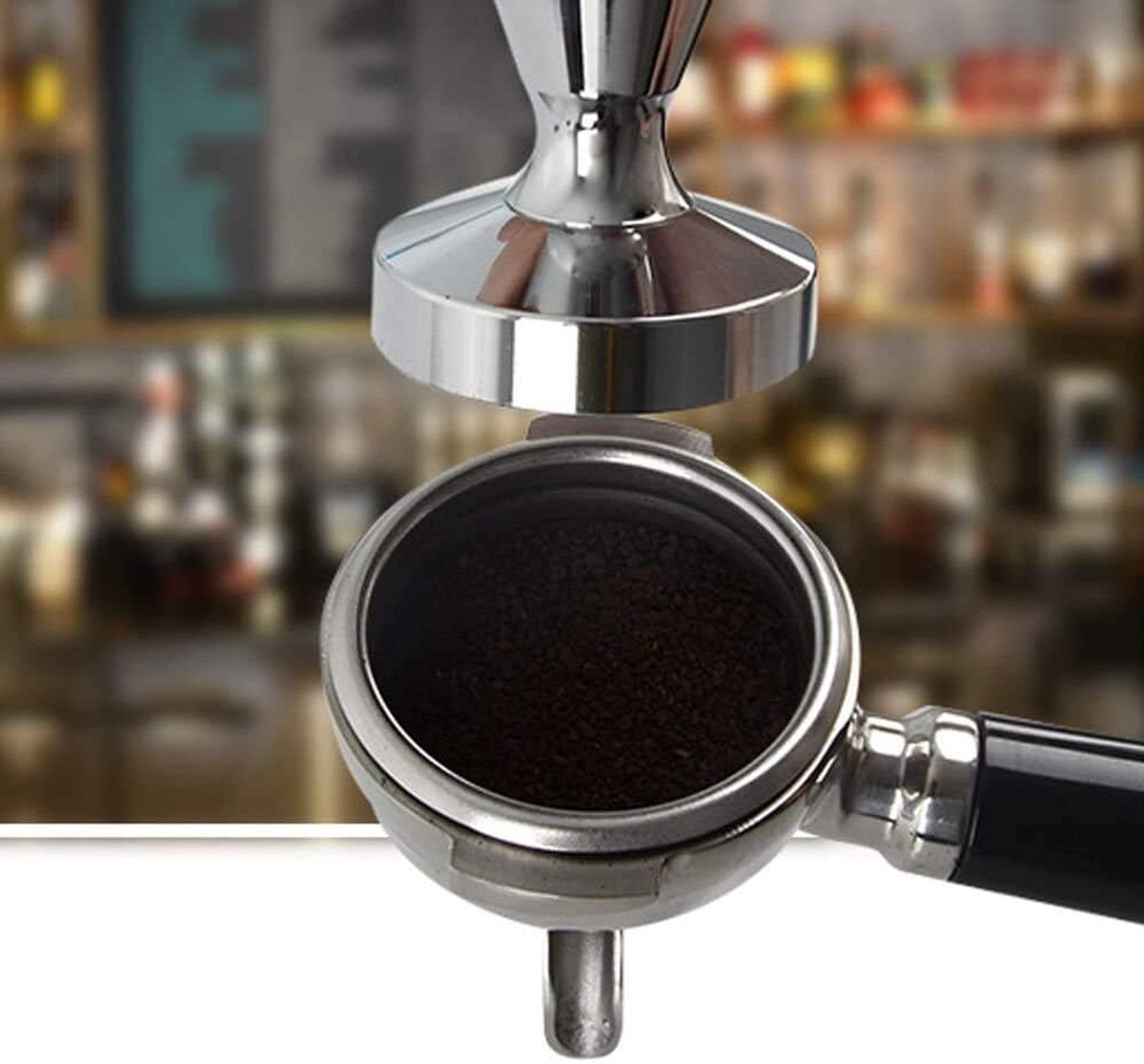 Coffee press - 51 mm coffee press - Ergonomic filter holder - Basis stainless steel espresso press - Coffee maker accessory - For 51 mm filter holders