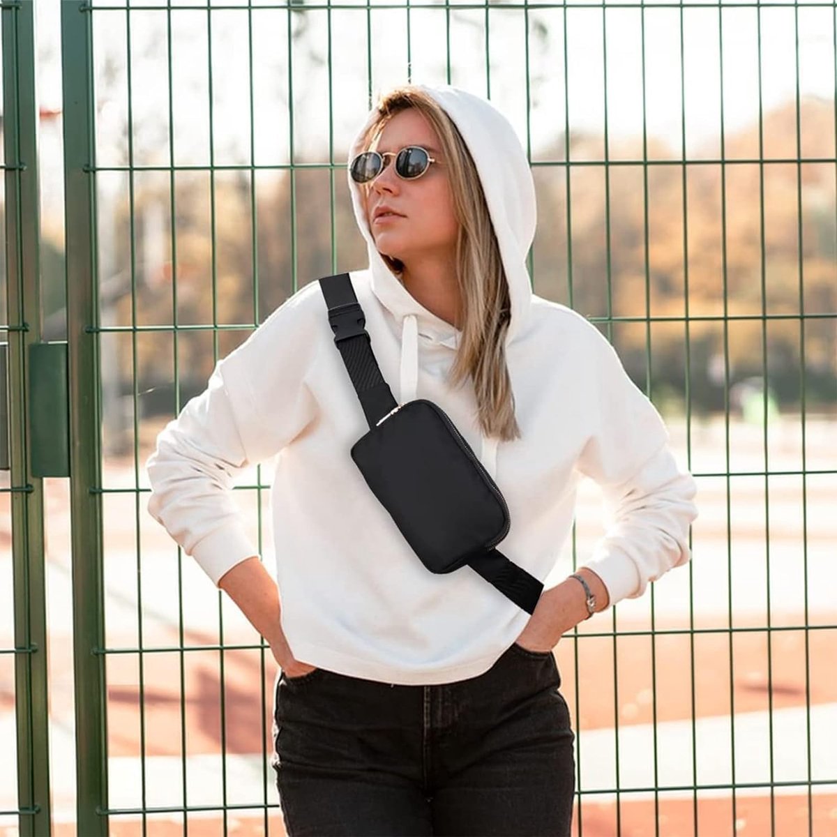 Fanny pack - Women's fanny pack - Men's fanny pack - Fanny packs for men and women - Black City fanny pack with two pockets - Suitable for outdoor activities, fitness, shopping, running, walking, travel, cycling