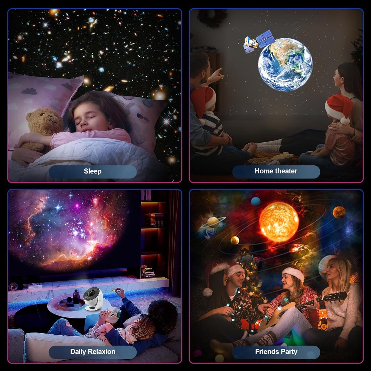 360° Starry Sky Night Projector with Solar System, Moon, Nebula, Galaxy, and Astronaut - Projector for Children and Adults - Mood Light - Bedroom Mood Light - Star Projector - Galaxy Projector - Starry Sky - White