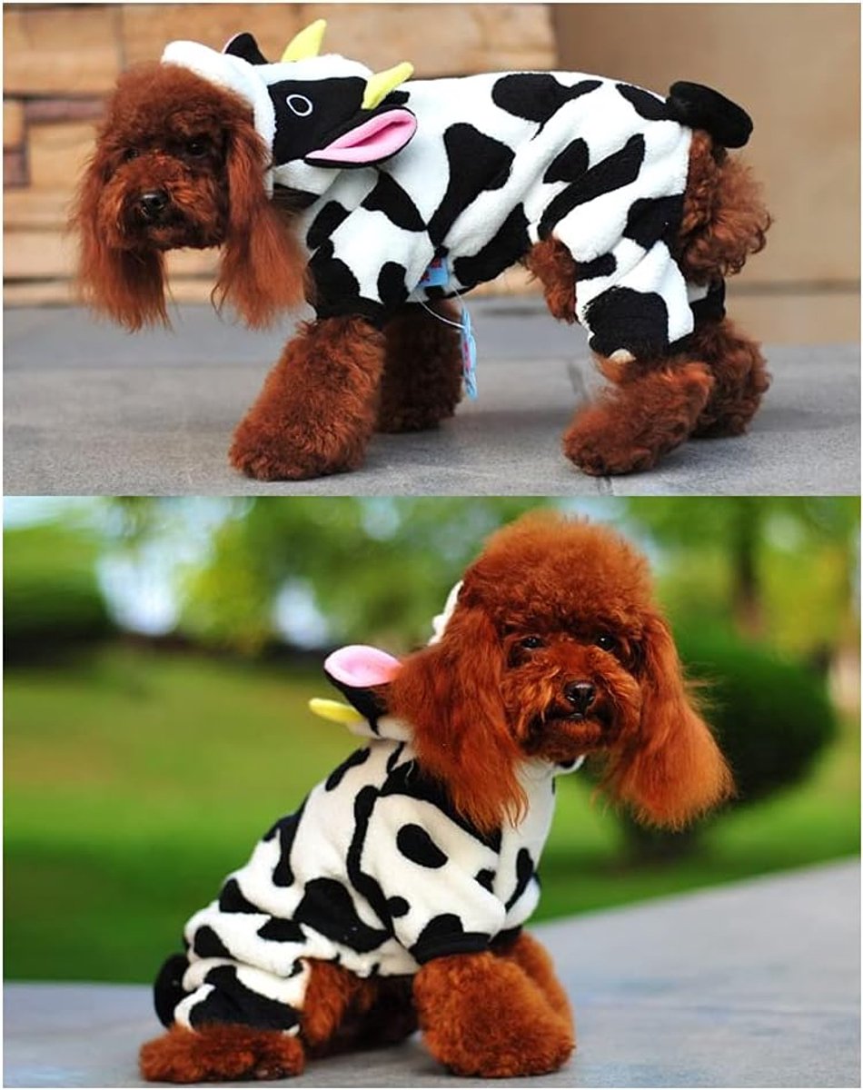 Dog Coat - Dog Clothes - Christmas Dinosaur Dog Costume - Cowboy Style Rider Sweatshirt - Warm Winter Raincoat - Perfect for Christmas - White Cow Size M - Party Decoration - Christmas Decorations