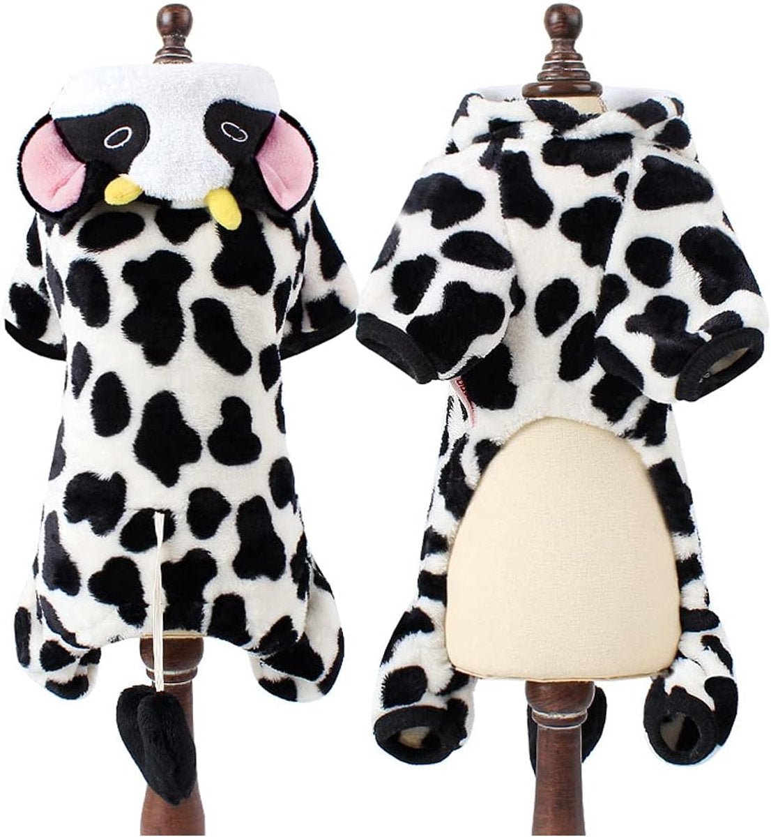 Dog Coat - Dog Clothes - Christmas Dinosaur Dog Costume - Cowboy Style Rider Sweatshirt - Warm Winter Raincoat - Perfect for Christmas - White Cow Size XL - Party Decoration - Christmas Decorations