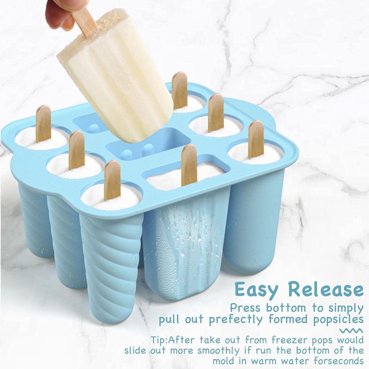 9-Cavity Ice Cream Mold - Silicone Ice Cream Mold - Ice Cream Mold - Reusable Ice Cream Mold - Easy to Disassemble - BPA-Free Ice Cream Maker for Kids - Ice Cream Mold - DIY Ice Cream Mold - Blue