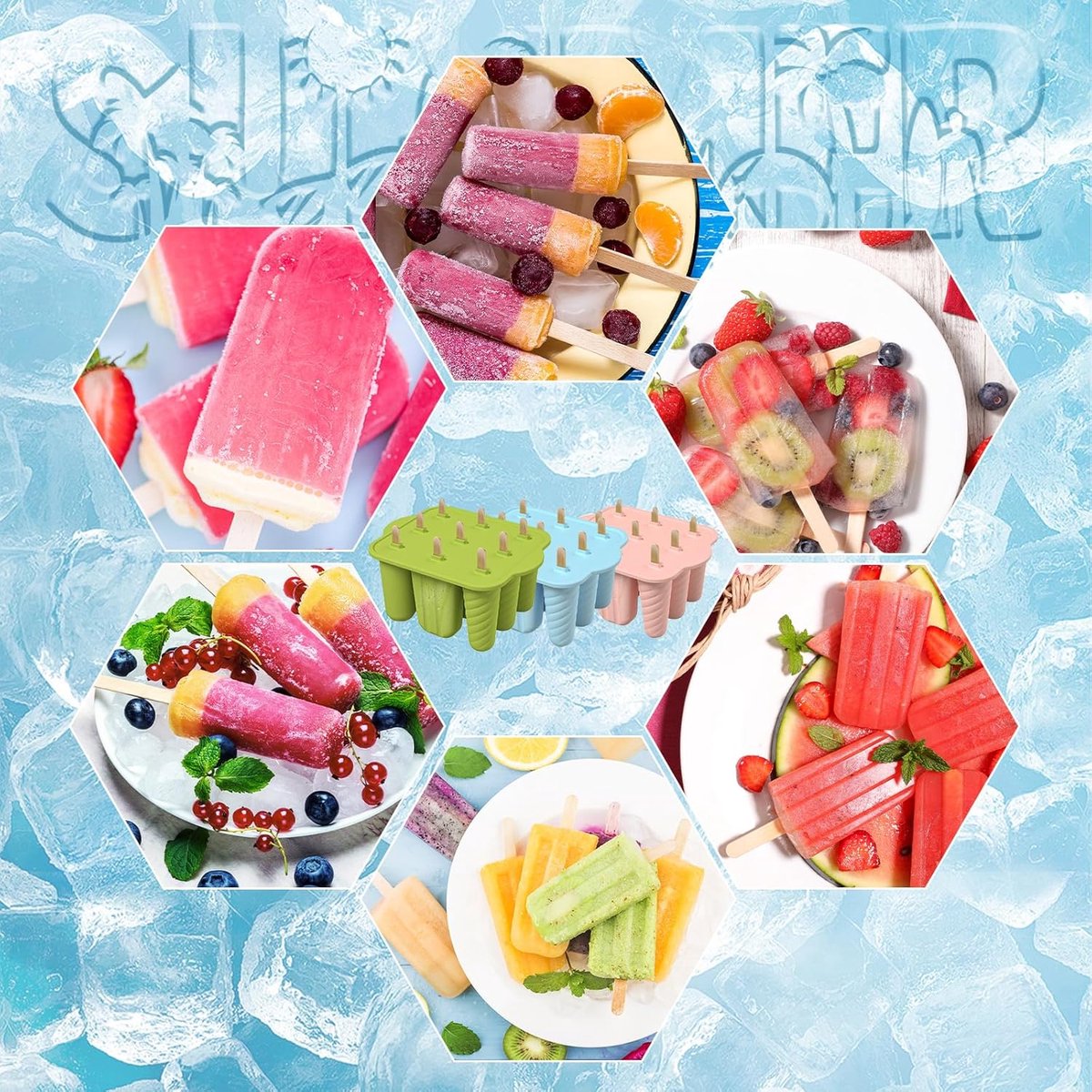 9-Cavity Ice Cream Mold - Silicone Ice Cream Mold - Ice Cream Mold - Reusable Ice Cream Mold - Easy to Disassemble - BPA-Free Ice Cream Maker for Kids - Ice Cream Mold - DIY Ice Cream Mold - Blue