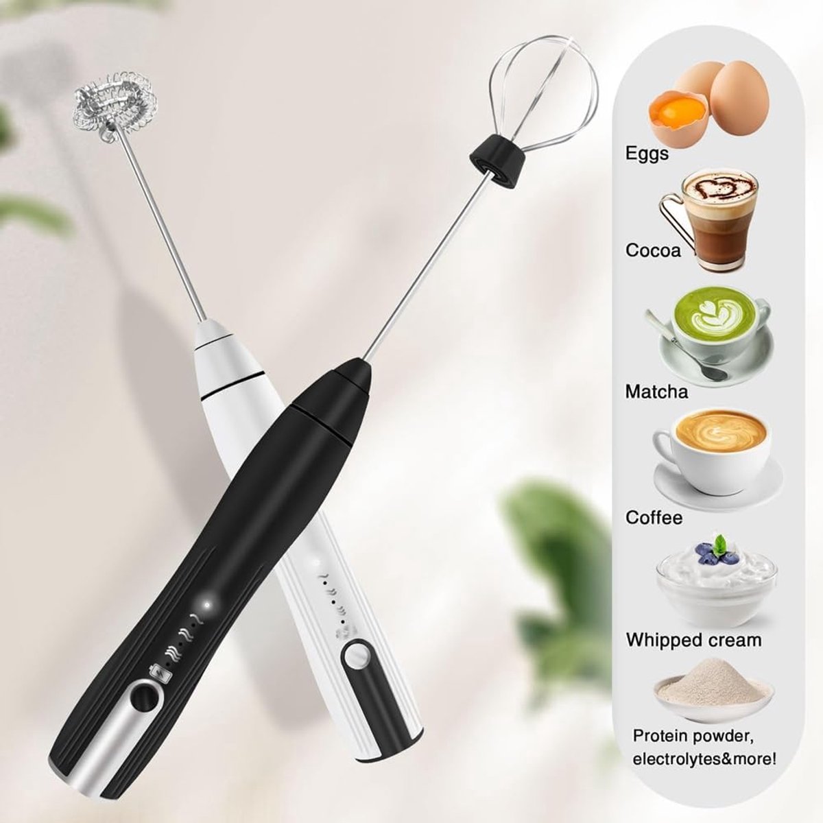 Milk frother - electric milk frother - electric milk frother - milk frother - rechargeable manual milk frother - with 3 speeds for coffee - black frother