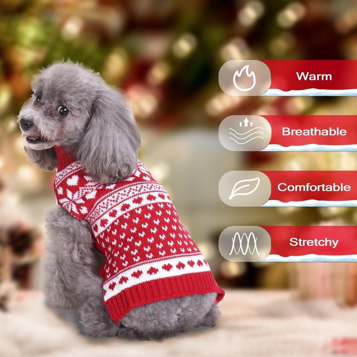 Dog sweater - Christmas sweaters for dogs - Sleeveless dog sweaters - Dog coat - Warm sweater for puppies in autumn and winter - Ugly sweater - Perfect for small dogs - Dog - Medium - New Year's holidays