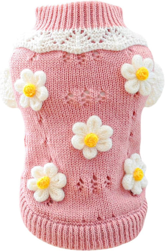 Dog Coat - Dog Sweater - Sweater for Small Dogs - Dog Sweater with an Adorable Floral Girl Design - Winter Knitted Sweater - Lightweight and Warm Cat Sweater - Birthday - Party Decoration - Christmas - Size XL