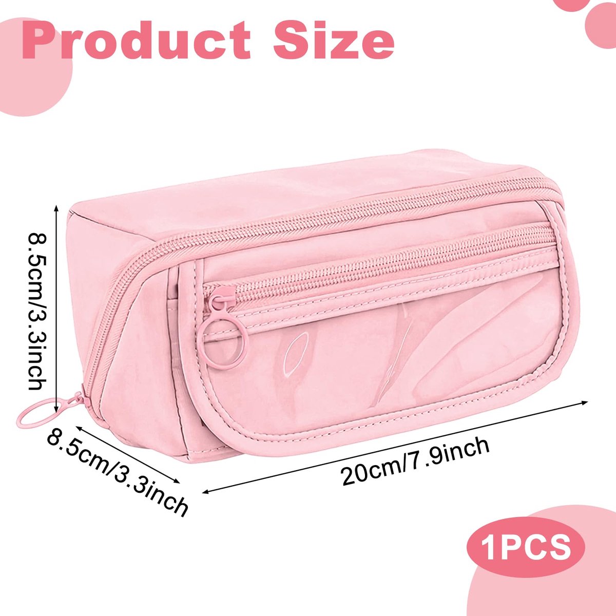 Pencil case - Pencil case for boys and girls - 20x8.5x8.5 cm - Canvas - Linen - Large capacity - School pencil case - pink
