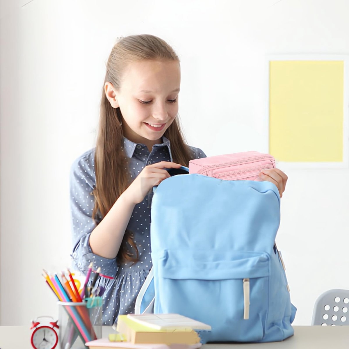 Pencil case - Pencil case for boys and girls - 20x8.5x8.5 cm - Canvas - Linen - Large capacity - School pencil case - pink