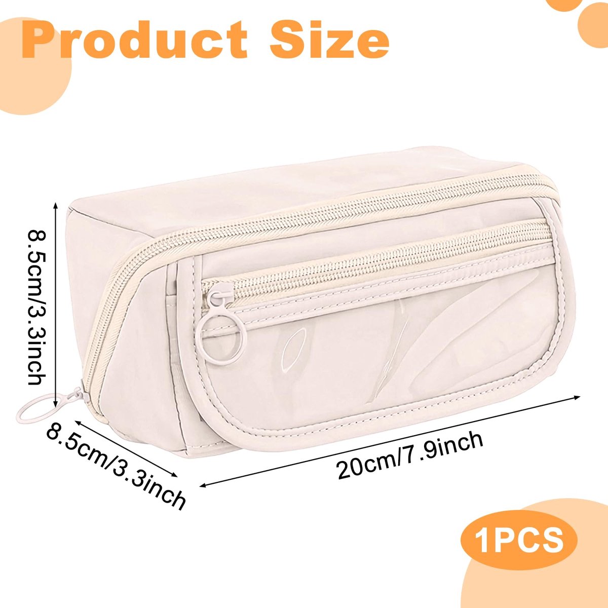 Pencil case - Pencil case for boys and girls - 20x8.5x8.5 cm - Canvas - Linen - Large capacity - School pencil case - Beige