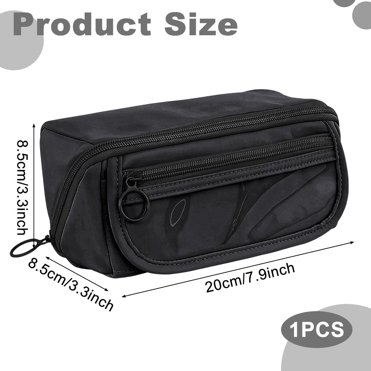 Pencil case - Pencil case for boys and girls - 20x8.5x8.5 cm - Canvas - Linen - Large capacity - School pencil case - black