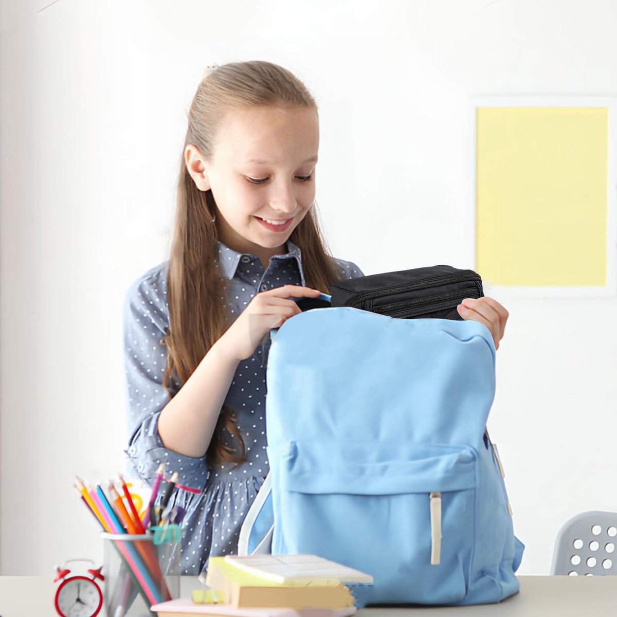 Pencil case - Pencil case for boys and girls - 20x8.5x8.5 cm - Canvas - Linen - Large capacity - School pencil case - black