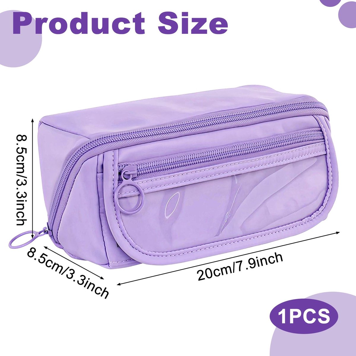 Pencil case - Pencil case for boys and girls - 20 x 8.5 x 8.5 cm - Canvas - Linen - Large capacity - School pencil case - Purple