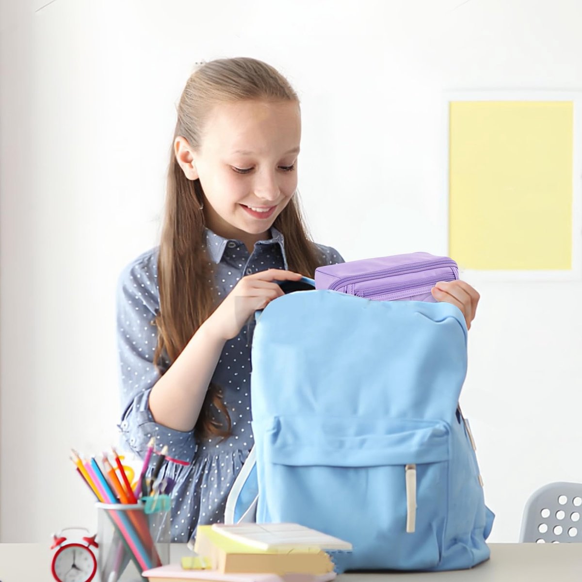 Pencil case - Pencil case for boys and girls - 20 x 8.5 x 8.5 cm - Canvas - Linen - Large capacity - School pencil case - Purple