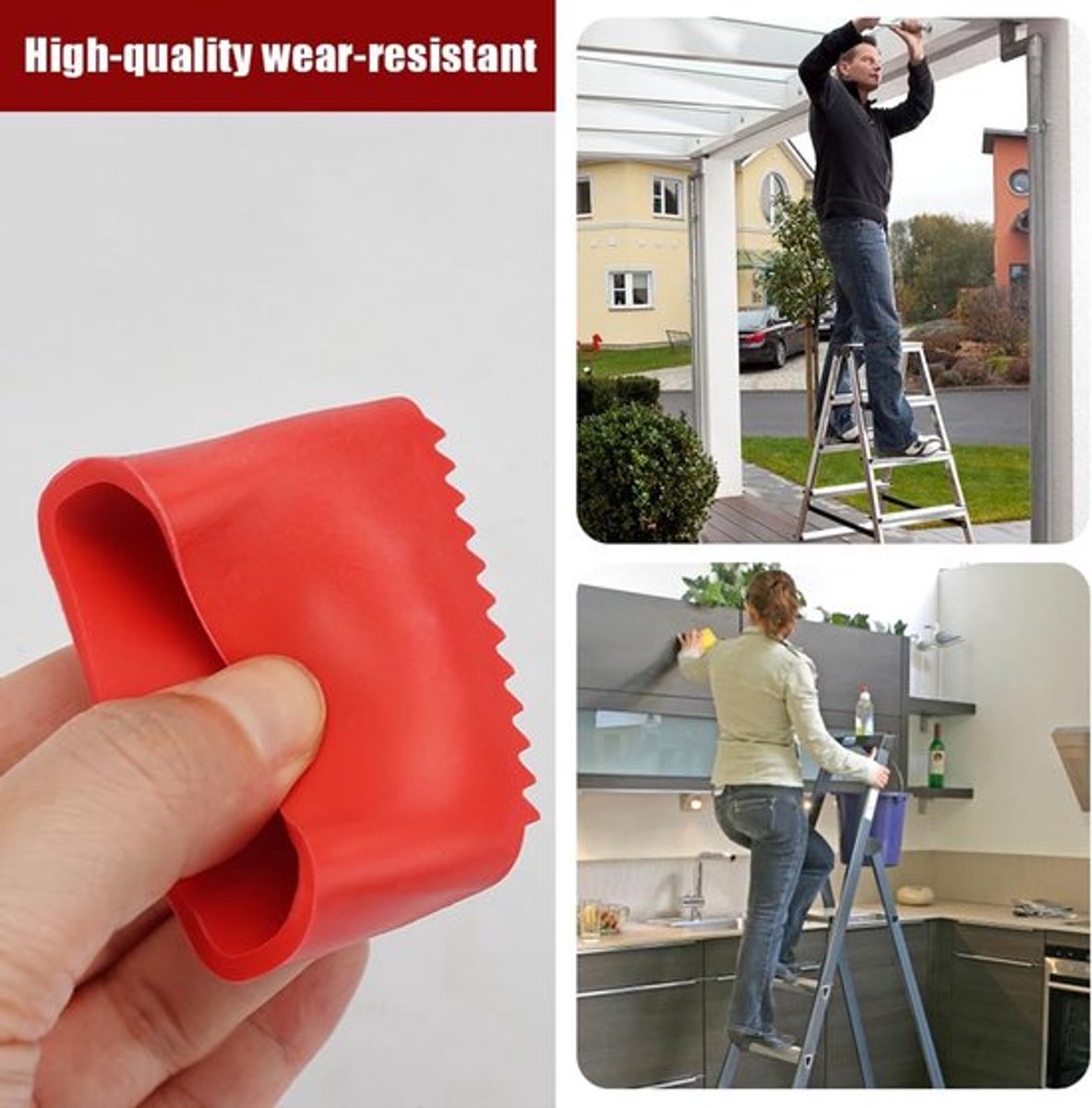 4 rubber stuks on ladders - ladders of rubber - Rubber on ladders - Rubber on ladders mat - Ladderdoppen - Red - Ladderstabilisatoren, antislip vervangende voetafdekkingen voor thuis- en industriële ladders
