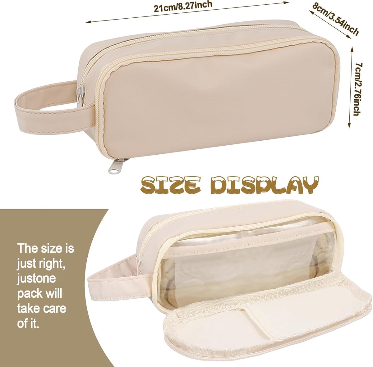 Pencil case - Large capacity - Suitable for boys and girls - Waterproof - Expandable - Toiletry bag - Cosmetic and office supply bag - Off-white