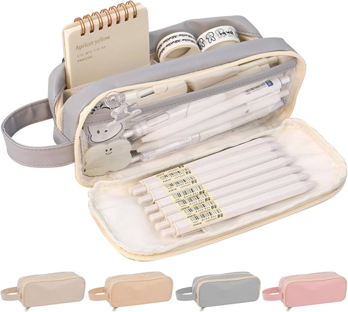 Pencil case, large capacity, suitable for boys and girls, waterproof, expandable, toiletry bag, makeup bag and office supplies, gray