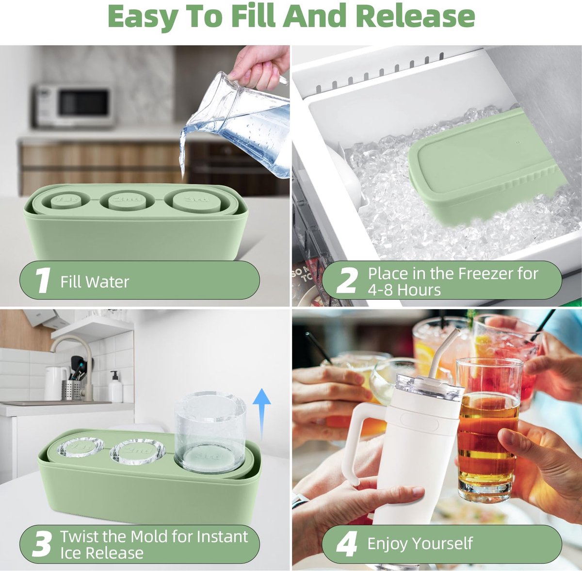 Ice Cube Tray - Silicone Ice Cube Tray - Ice Cube Mold - Ice Cube Mold - For chilling cocktails, whiskey, drinks, coffee, ice cubes - 40 oz - Green
