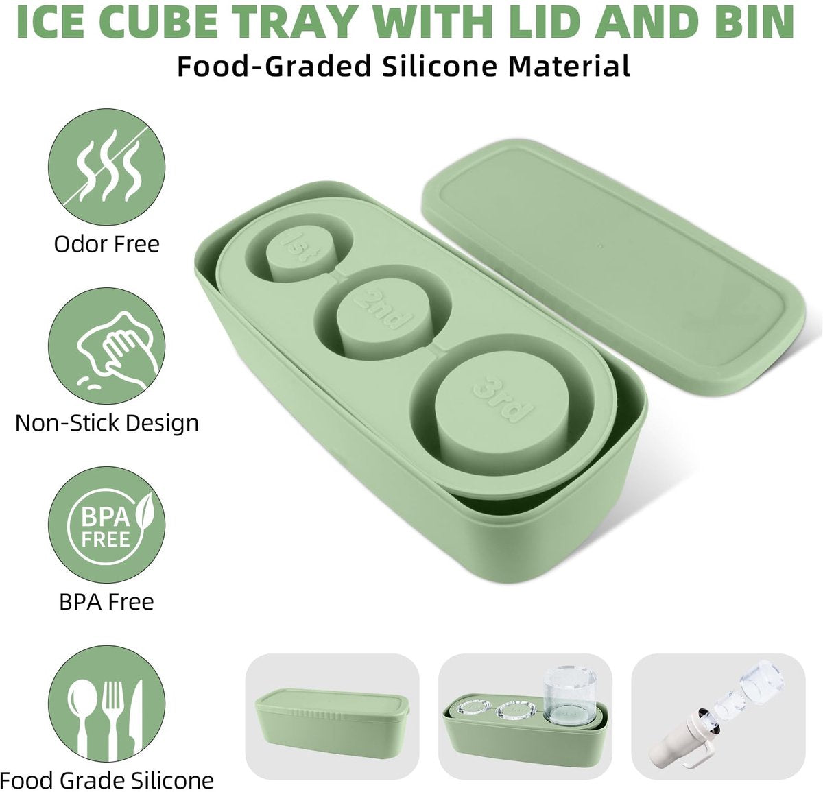 Ice Cube Tray - Silicone Ice Cube Tray - Ice Cube Mold - Ice Cube Mold - For chilling cocktails, whiskey, drinks, coffee, ice cubes - 40 oz - Green