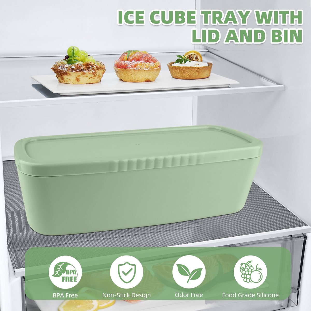 Ice Cube Tray - Silicone Ice Cube Tray - Ice Cube Mold - Ice Cube Mold - For chilling cocktails, whiskey, drinks, coffee, ice cubes - 40 oz - Green