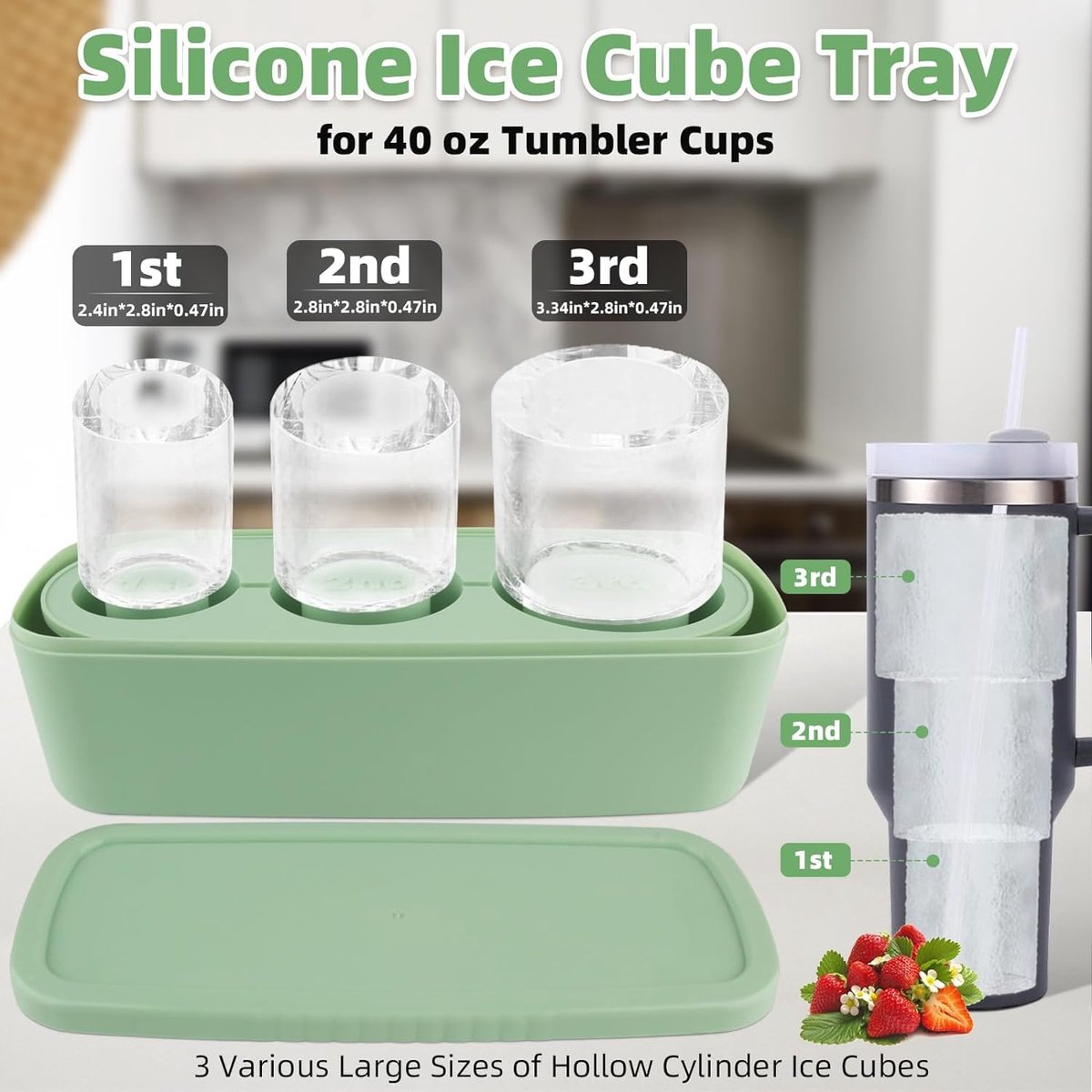 Ice Cube Tray - Silicone Ice Cube Tray - Ice Cube Mold - Ice Cube Mold - For chilling cocktails, whiskey, drinks, coffee, ice cubes - 40 oz - Green