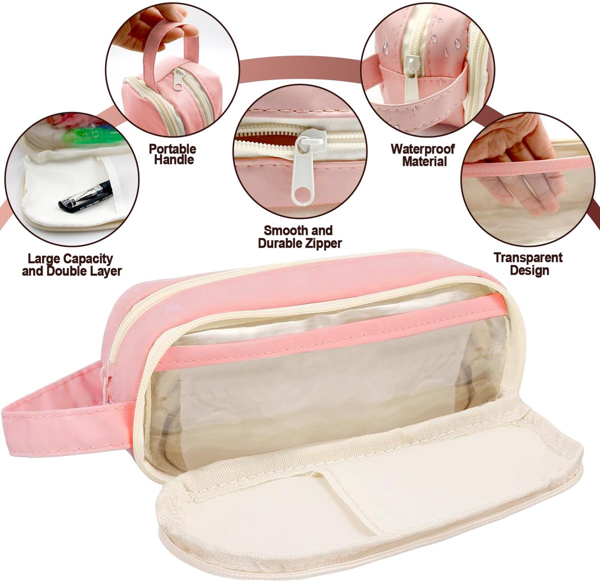 Pencil Case - Large Capacity - Waterproof and Expandable - Pencil Case for Boys and Girls - School Supplies - Suitable for Stationery, Makeup, Cosmetics, Travel, and Office Supplies - Pink