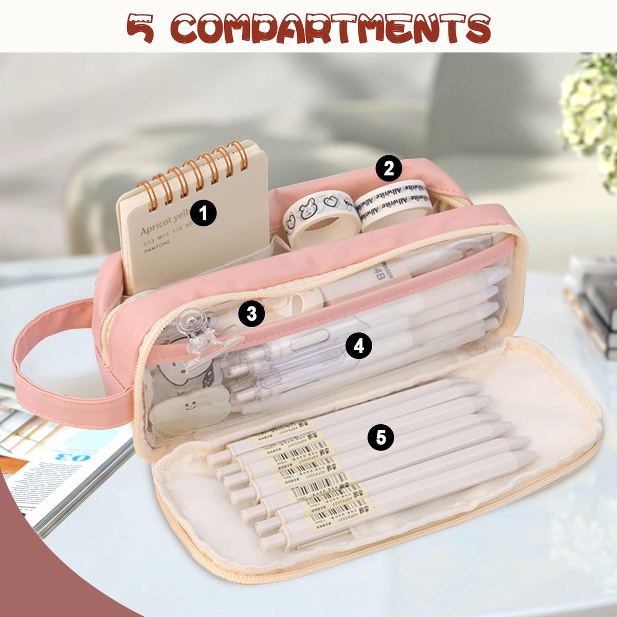 Pencil Case - Large Capacity - Waterproof and Expandable - Pencil Case for Boys and Girls - School Supplies - Suitable for Stationery, Makeup, Cosmetics, Travel, and Office Supplies - Pink