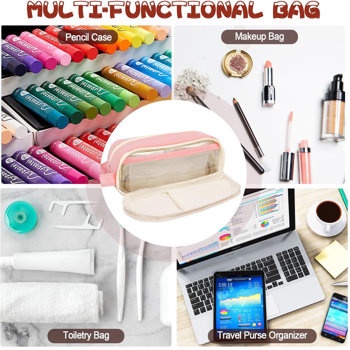 Pencil Case - Large Capacity - Waterproof and Expandable - Pencil Case for Boys and Girls - School Supplies - Suitable for Stationery, Makeup, Cosmetics, Travel, and Office Supplies - Pink