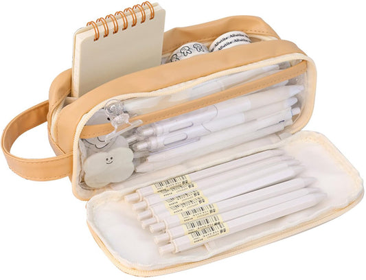 Pencil Case - Large Capacity - Waterproof and Expandable - Pencil Case for Boys and Girls - School Supplies - Suitable for Stationery, Makeup, Cosmetics, Travel and Office Supplies - Brown