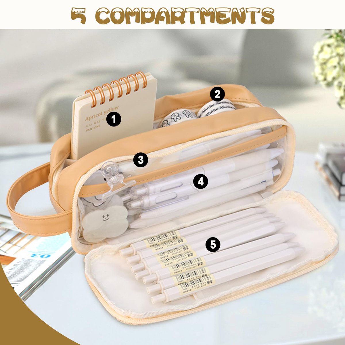 Pencil Case - Large Capacity - Waterproof and Expandable - Pencil Case for Boys and Girls - School Supplies - Suitable for Stationery, Makeup, Cosmetics, Travel and Office Supplies - Brown