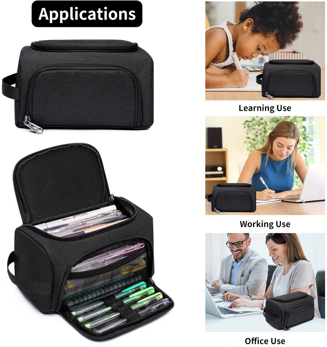 Pencil case for boys and girls - Pencil case for adults - School pencil case - 24 x 13 x 13 cm - Black