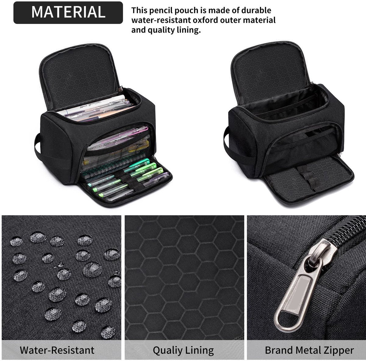 Pencil case for boys and girls - Pencil case for adults - School pencil case - 24 x 13 x 13 cm - Black