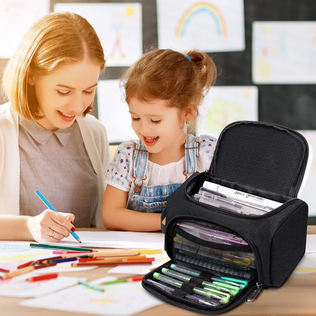 Pencil case for boys and girls - Pencil case for adults - School pencil case - 24 x 13 x 13 cm - Black