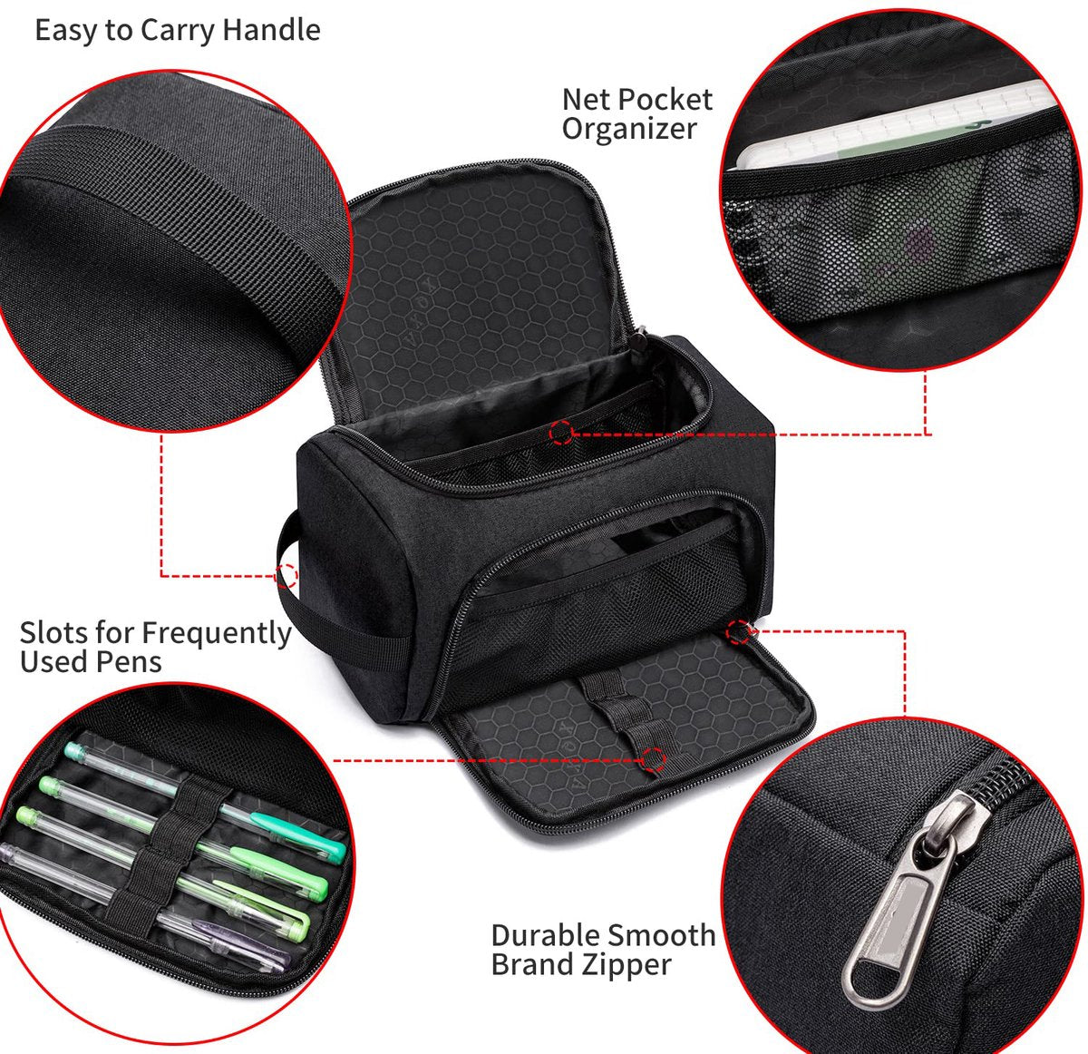 Pencil case for boys and girls - Pencil case for adults - School pencil case - 24 x 13 x 13 cm - Black