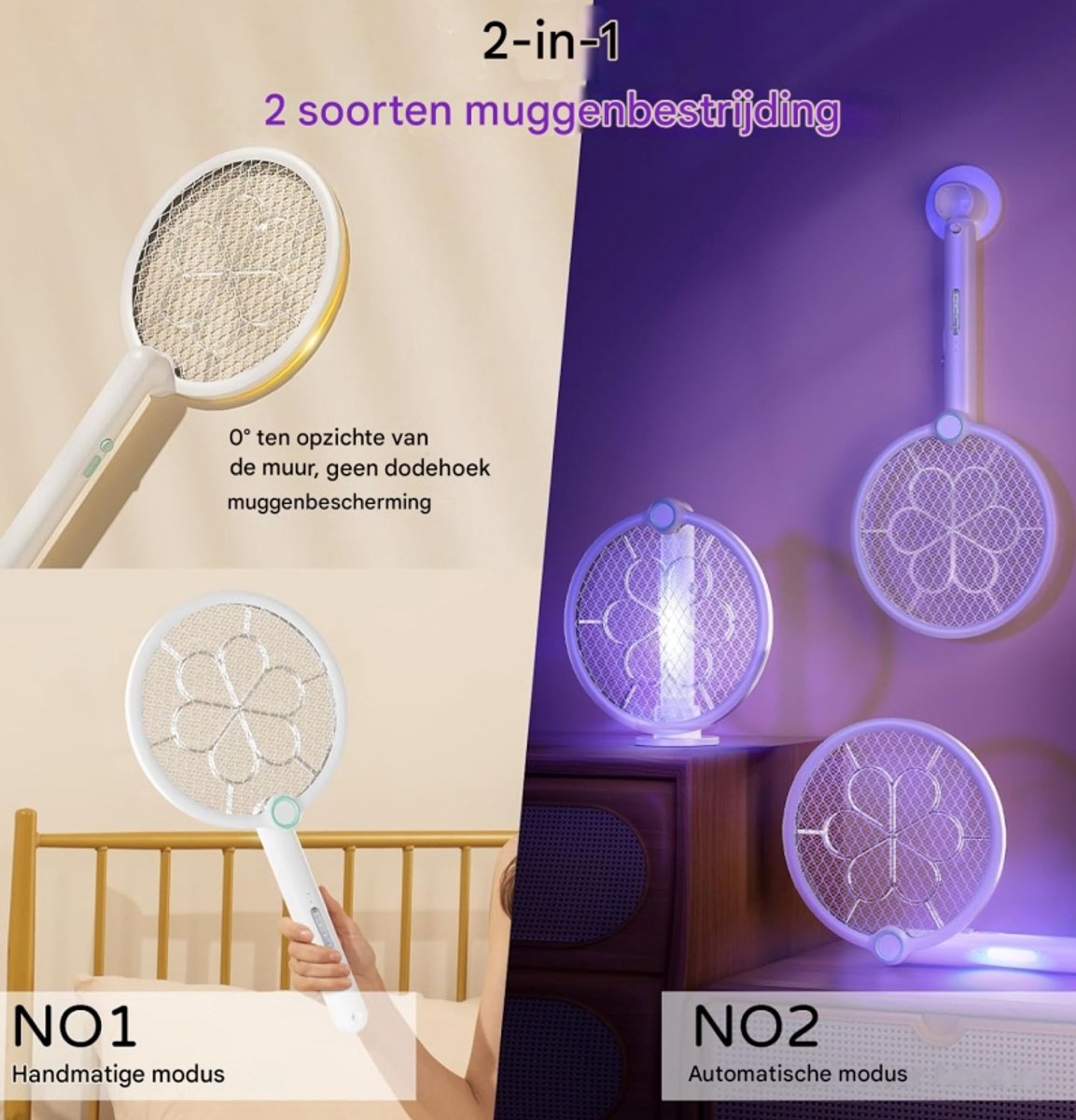 Electric Mosquito Swatter - Electric Fly Swatter - 2-in-1 Super Power V Electric Fly Swatter - 1200 mAh - Rechargeable Electric Fly Swatter - 180° Rotation - Type-C Charging Cable