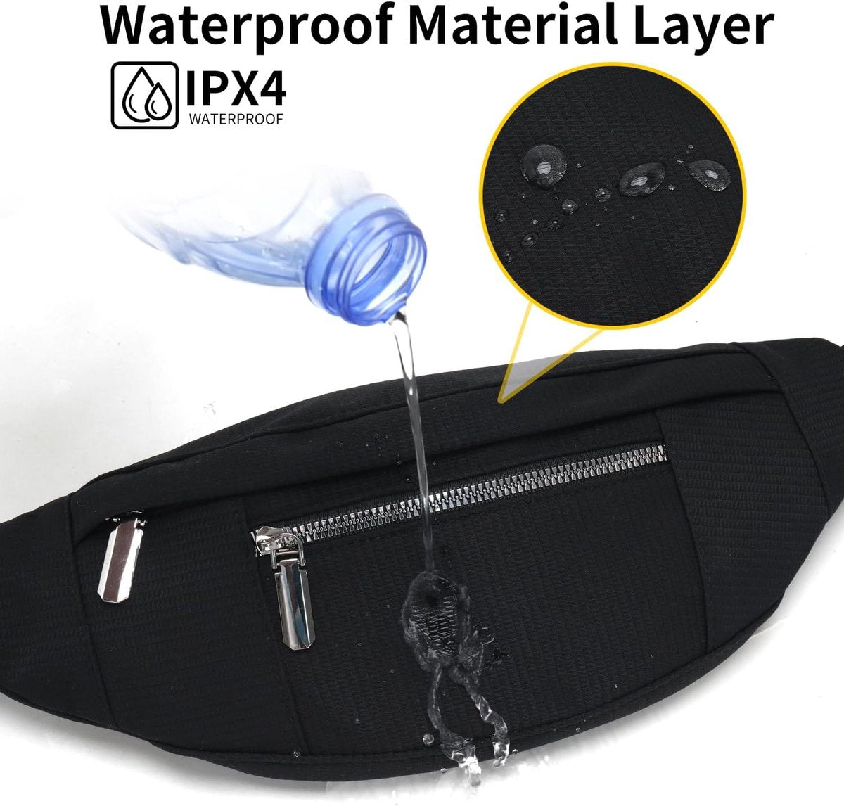 Fanny pack - Men's fanny pack - Women's fanny pack - Waterproof men's fanny pack - Unisex fanny pack - Travel and hiking fanny pack - with adjustable shoulder strap (black)