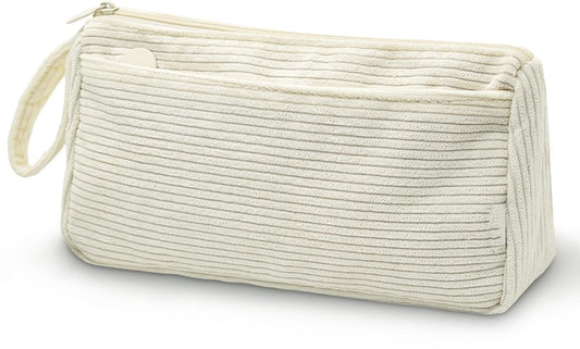 Corduroy Pencil Case - Pretty pencil case with a practical zipper - Makeup bag - Suitable for school-aged teenagers, boys and girls - white