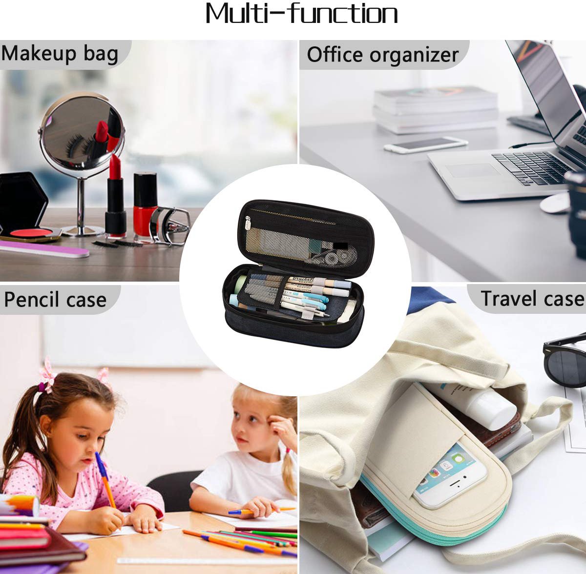 Pencil Case - Grijs - Pencil Case for Boys and Girls - Canvas - Large Capacity - School Pencil Case - Back to School - Cute Telescopic Pencil Holder - Pretty Pencil Case