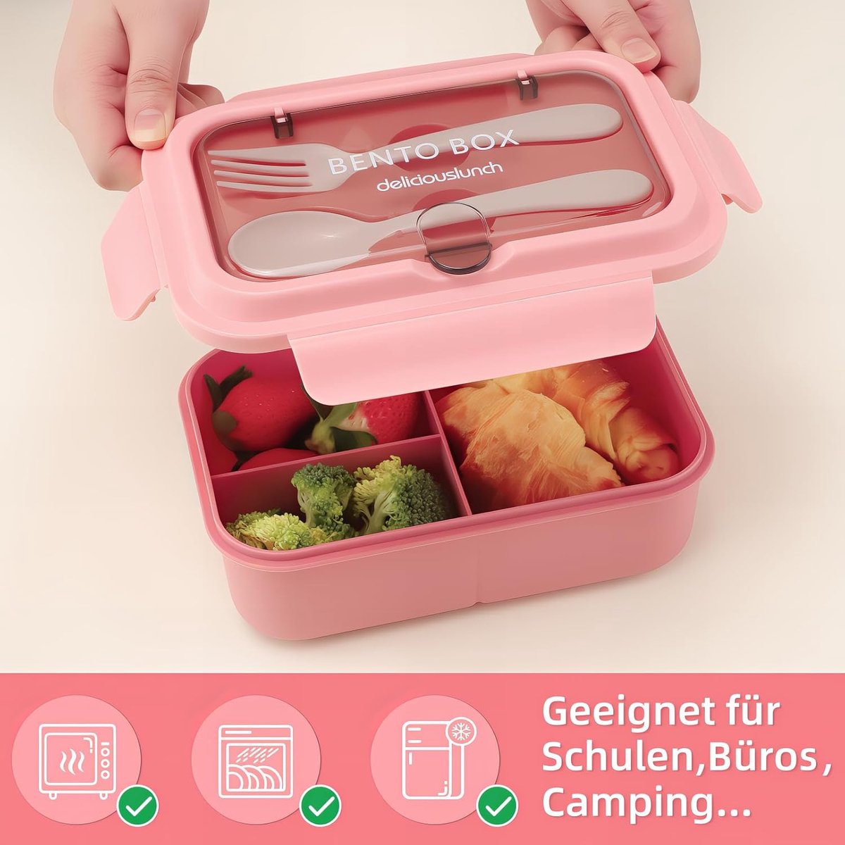 Lunch boxes - lunch box - adult lunch box - child's lunch box - Kinder lunch box - 3-compartment leakproof lunch box - bento box with cutlery - 1200 ml - snack box for children and boys - pink