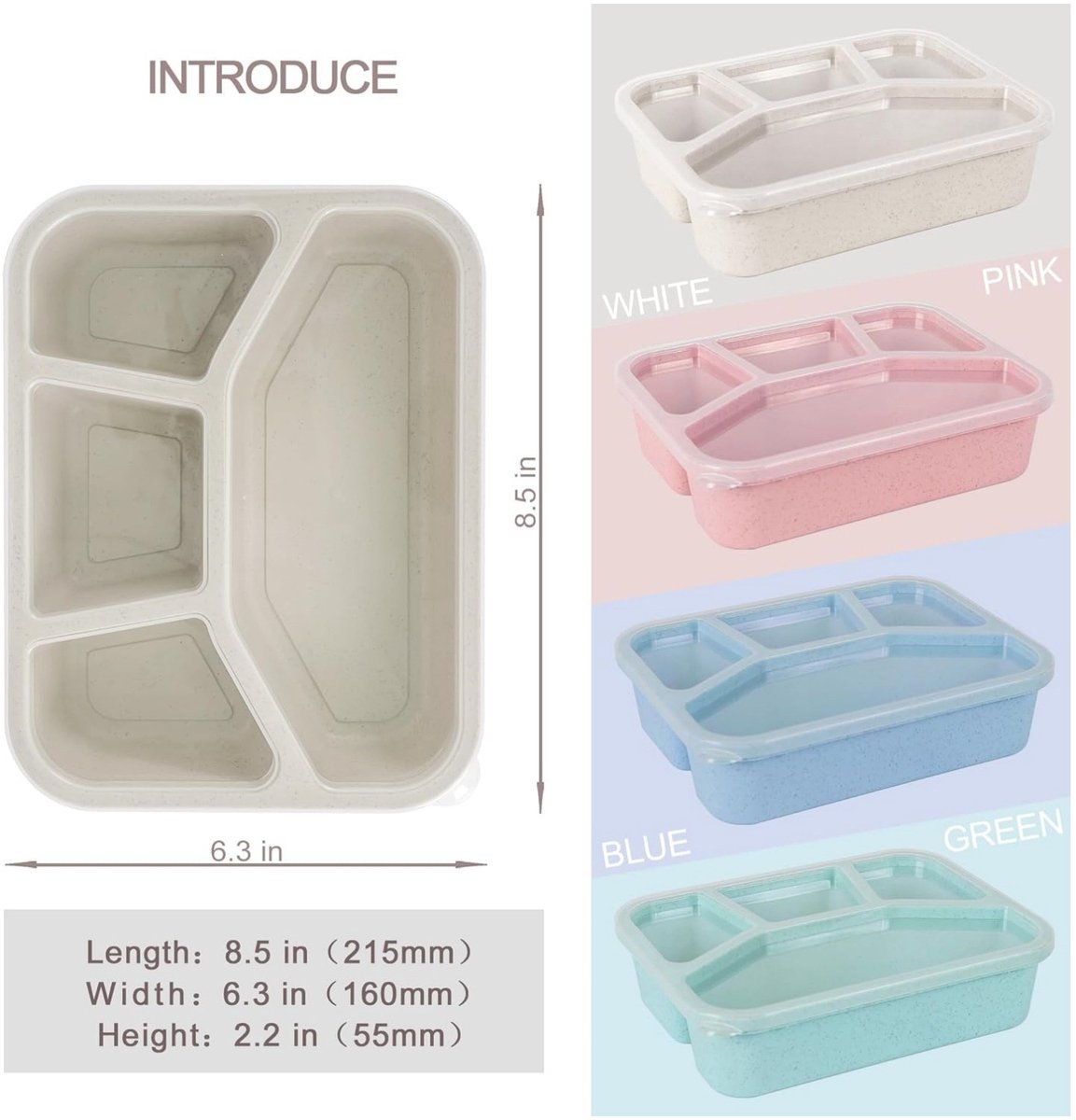 Lunch boxes - adult lunch box - child lunch box - snack box - 4-pack - compact - stackable - four colors - BPA-free, reusable - designed for portion control - School and restaurant meals