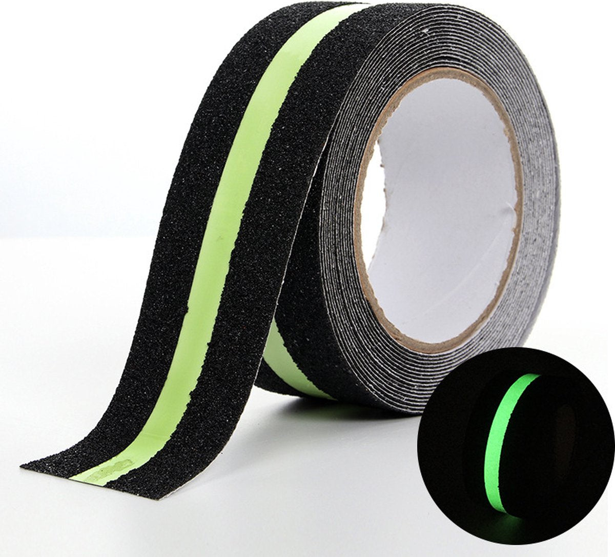 Anti-slip adhesive tape - 2 rolls - Safety tape - Stair tape - Anti-slip tape - For stepladders, ladders, and outdoor use - Glows in the dark - Black - 5 cm x 5 m