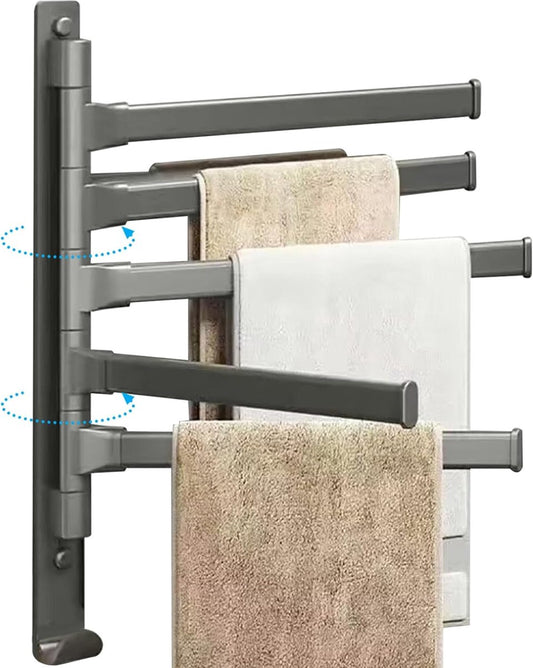 General towel rack - 5 arms - rotating - self-adhesive - no drilling required - bathroom accessory - black