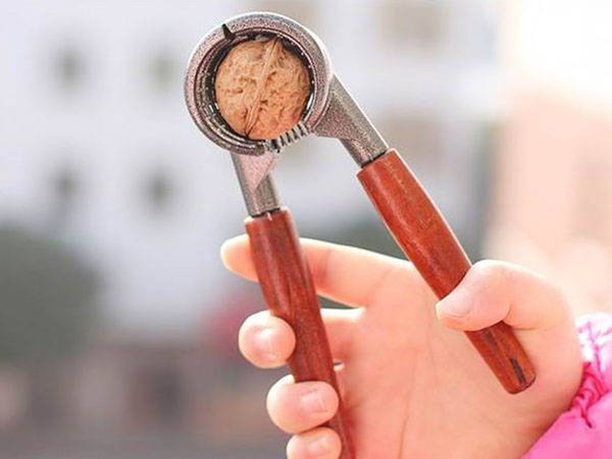 TR Goods - Steel nutcracker with wooden handle - Suitable for all nuts, including walnuts, hazelnuts and almonds