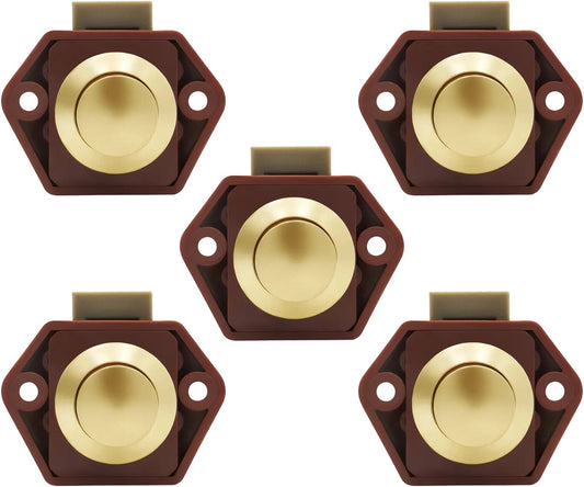5-Piece Push Button Lock - Push Button for Motorhome - Door Lock - Locking Button for Shutter Door - For Camping, RV, Motorcycle, Caravan - Brown